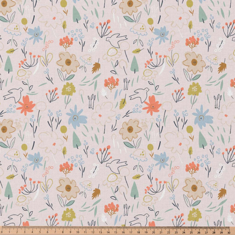 Printed Cotton NADEGE Petal / Coral